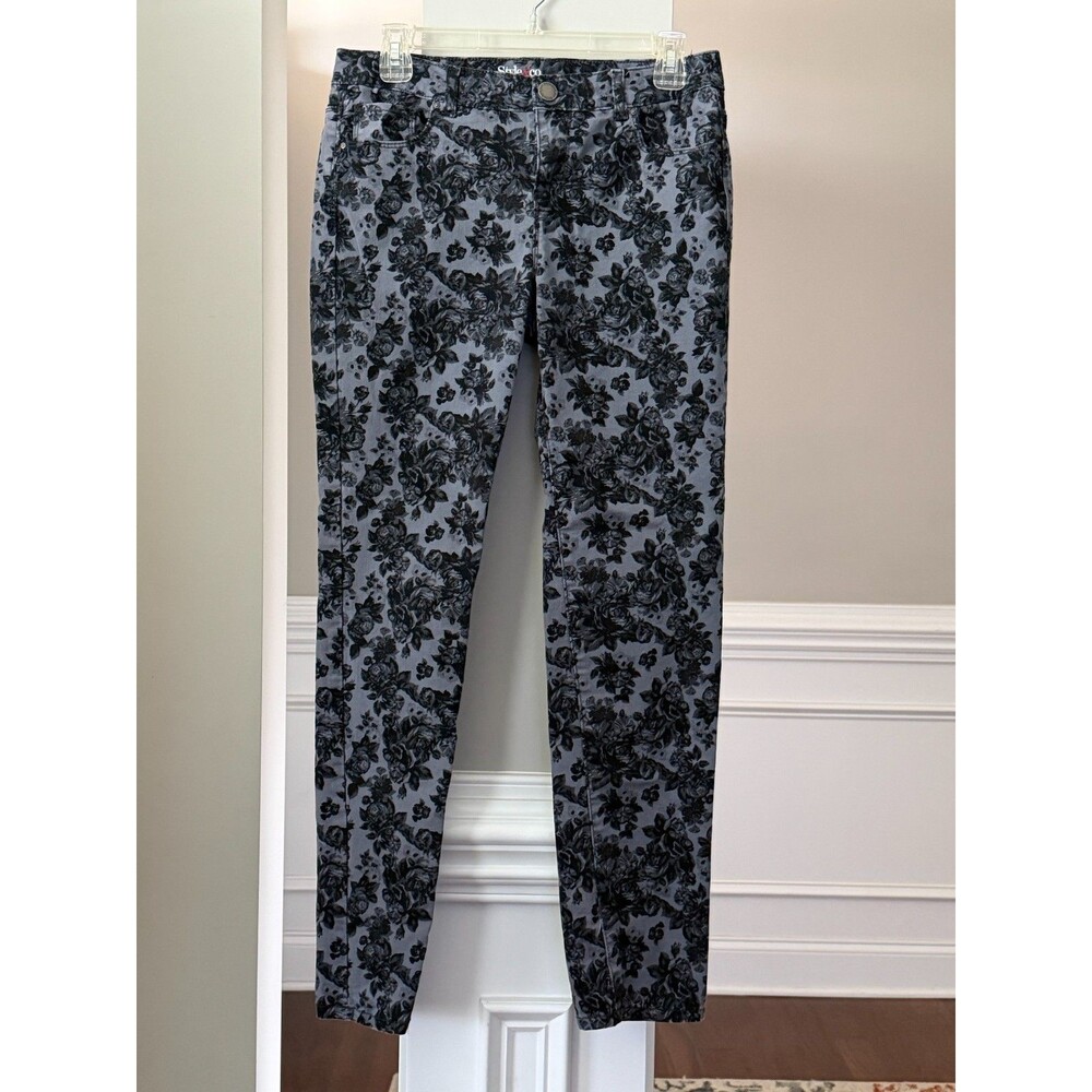 Style & Co Rose Print Skinny Jeggings Black/Grey Sz 6